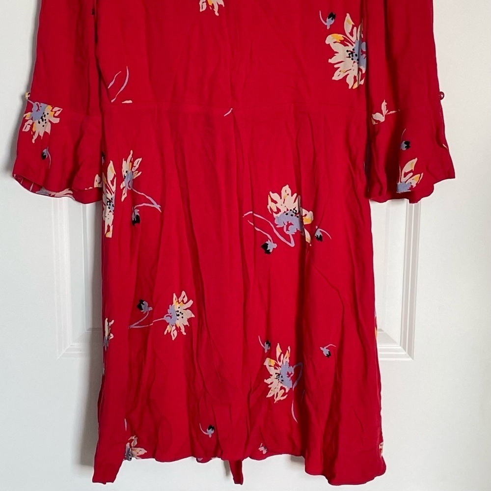 Free People Time On My Side Red Floral Print Wrap Mini Dress - 35555 - Picture 11 of 14